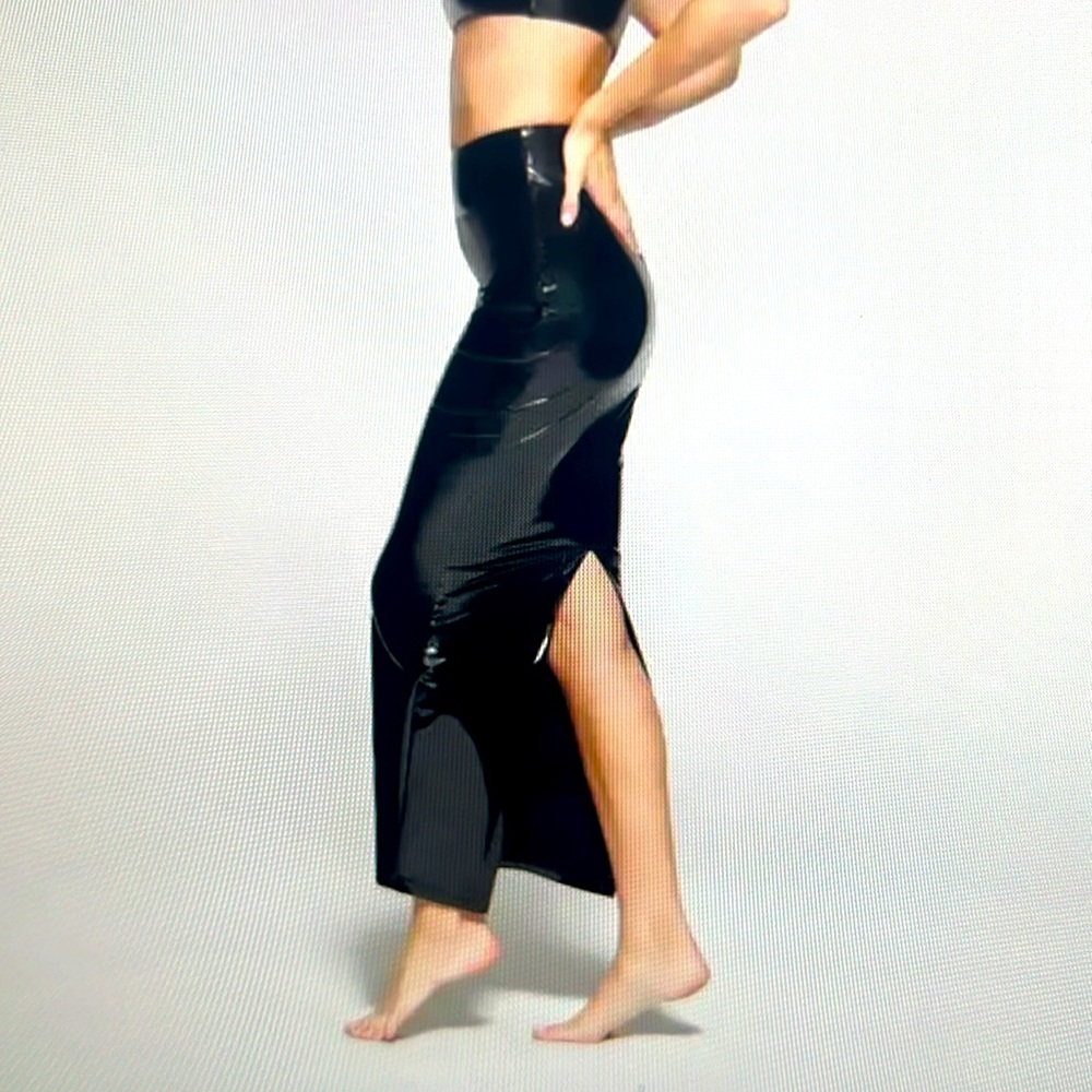 SKIMS Black High-Rise Shimmer Maxi Skirt with Side Slit